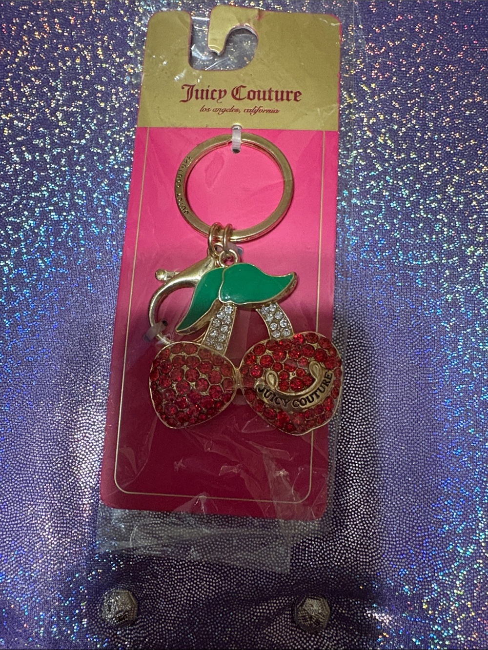 Juicy Couture Red and Green Crystal Cherry Bag Charm /Keyring NWT